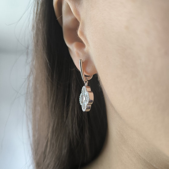 Silver earrings with mother-of-pearl and cubic zirconia