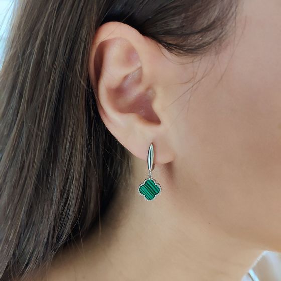 Срібні сережки з малахітом