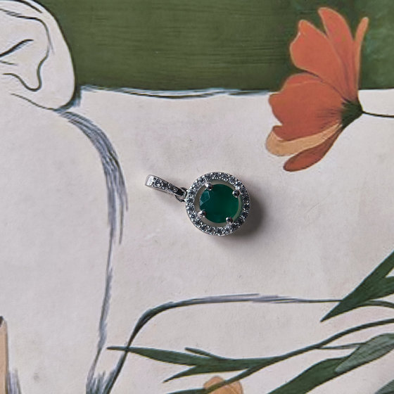 Срібна підвіска з агатом 1.017ct, фіанітами