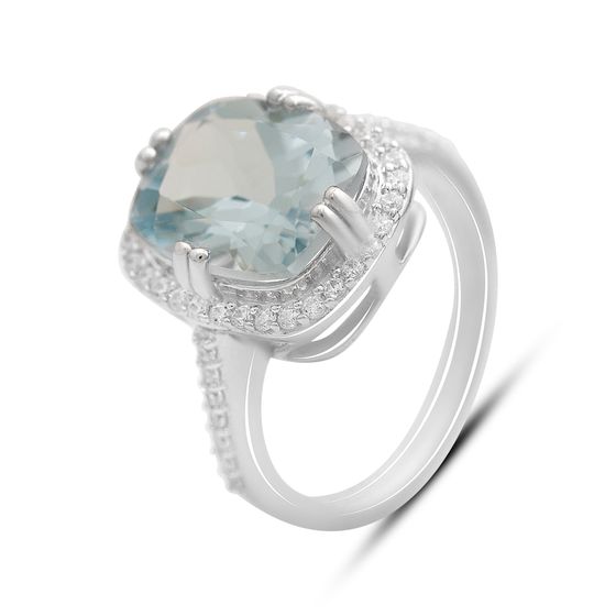 Срібна каблучка з топазом 6,507 карата та фіанітами