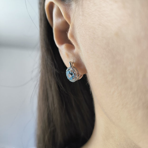 Серебряные серьги с топазом 2.522ct, фианитами