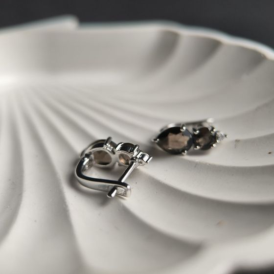 Серебряные серьги с раухтопазом (дымчатым кварцем) 2.841ct, фианитами