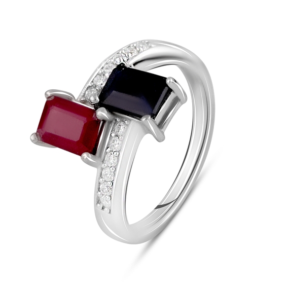 Серебряное кольцо с рубином, сапфиром