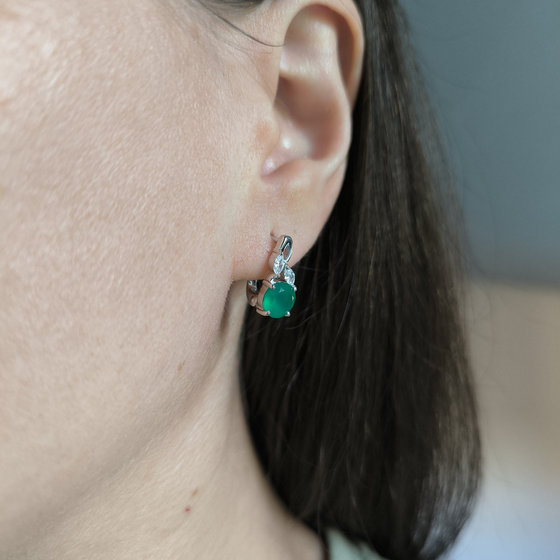 Silver earrings with 2.683 ct agate and cubic zirconia