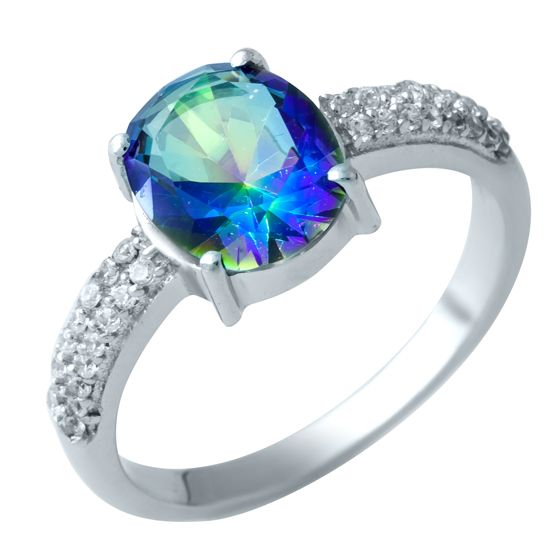 Silver ring with mystic topaz