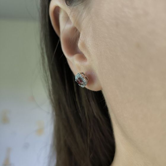 Срібні сережки з гранатом 0.845ct, фіанітами