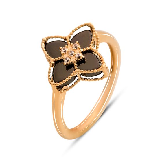 Золотое кольцо с ониксом, фианитами 0.05ct