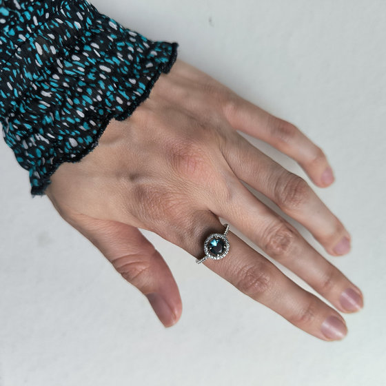 Silver ring with London Blue topaz and cubic zirconia