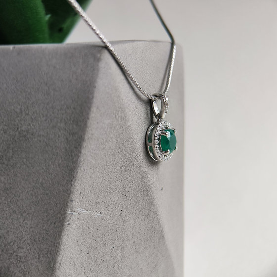 Срібна підвіска з агатом 1.017ct, фіанітами