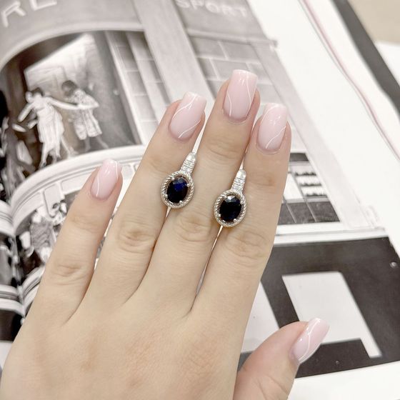 Срібні сережки з сапфіром 4.927ct, фіанітами