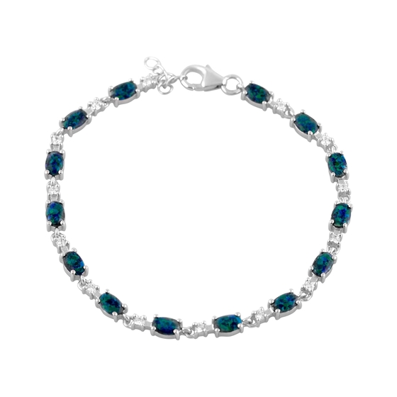 Silver bracelet with opal, fianites