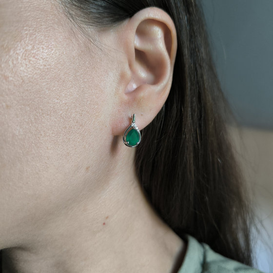 Silver earrings with 2.235 ct agate and cubic zirconia