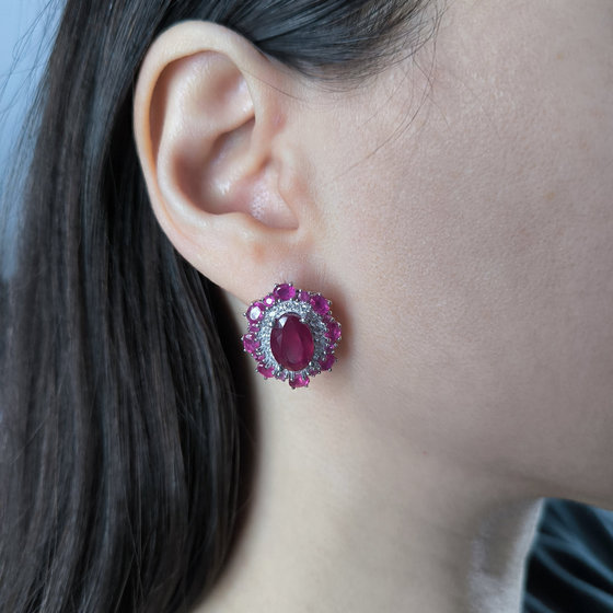 Silver earrings with a 14.72ct ruby and cubic zirconia