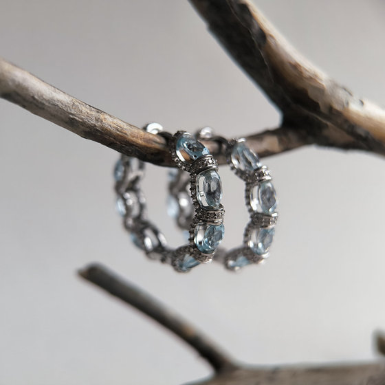 Срібні сережки з топазом 11.8ct, фіанітами