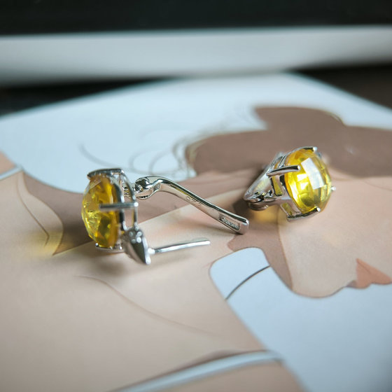 Серебряные серьги с цитрином nano 7.05ct, фианитами