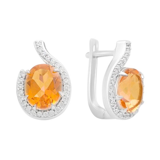 Silver earrings with gold quartz, fianites