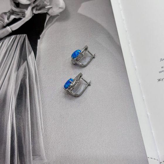 Sterling silver earrings with opal 3.44ct, phianites