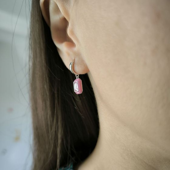 Срібні сережки з фіанітами, емаллю