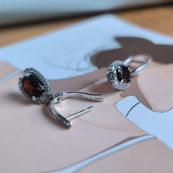 Срібні сережки з гранатом 4.007ct