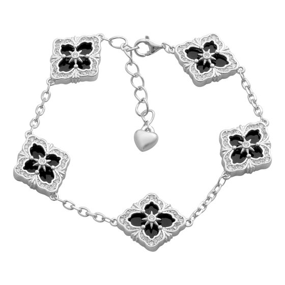 Silver bracelet with onyx, fianites