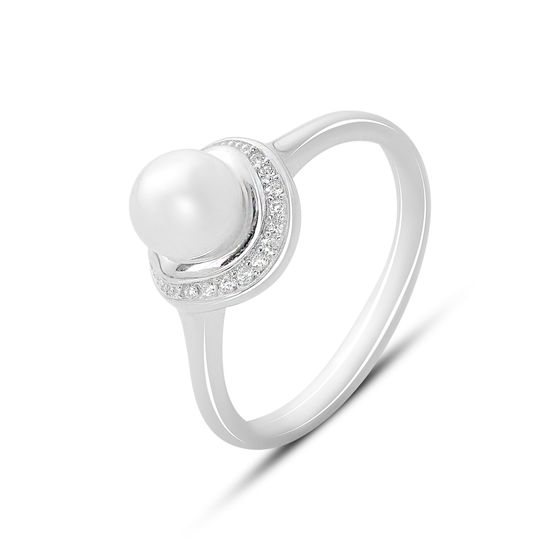 Silver ring with pearls, fianites