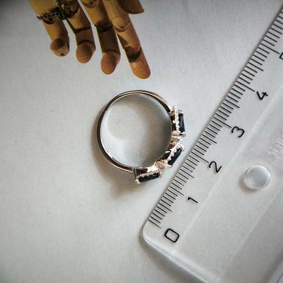 Silver ring with sapphire and cubic zirconia