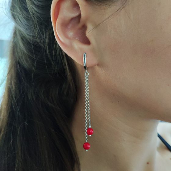 Срібні сережки з коралом