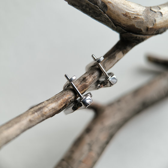 Silver earrings with cubic zirconia and onyx