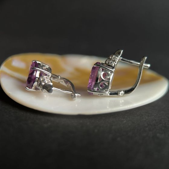 Срібні сережки з олександритом 11.793ct, фіанітами