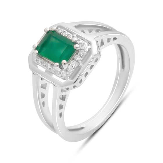 Срібна каблучка з агатом 1.209ct, фіанітами