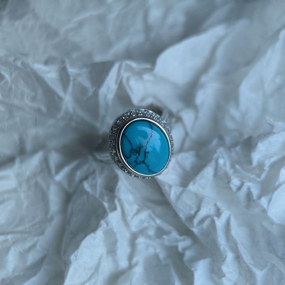 Silver ring with turquoise, fianites