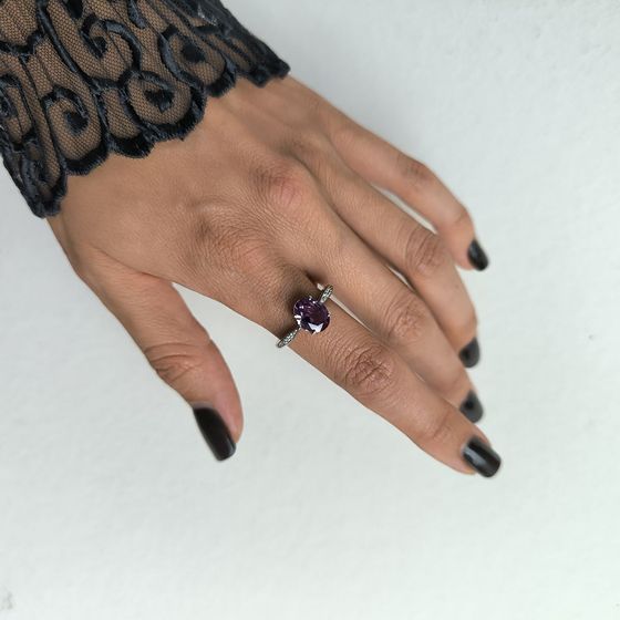 Silver ring with alexandrite, fianites