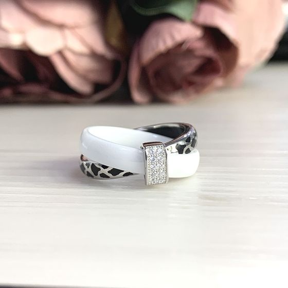 Серебряное кольцо с керамикой, емаллю