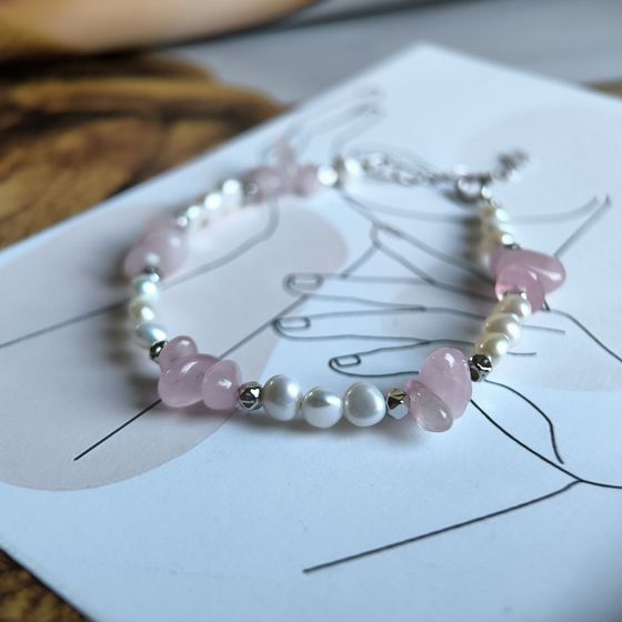 Срібний браслет із кварцом, перлами бароковими