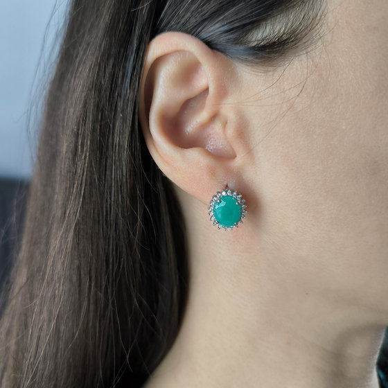 Срібні сережки зі смарагдом 5,635 карата та фіанітами