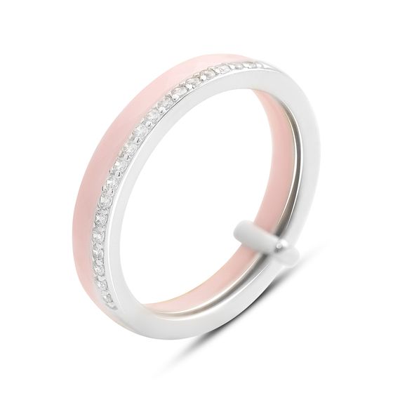 Silver ring with ceramic and cubic zirconia