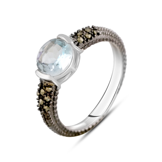Серебряное кольцо с топазом 1.56ct, марказитами