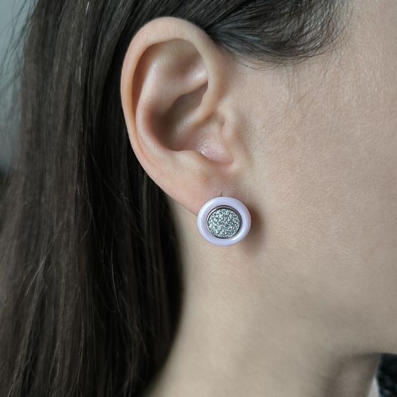 Срібні сережки з керамікою, фіанітами