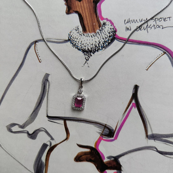 Срібна підвіска з рубіном 1.871ct, фіанітами