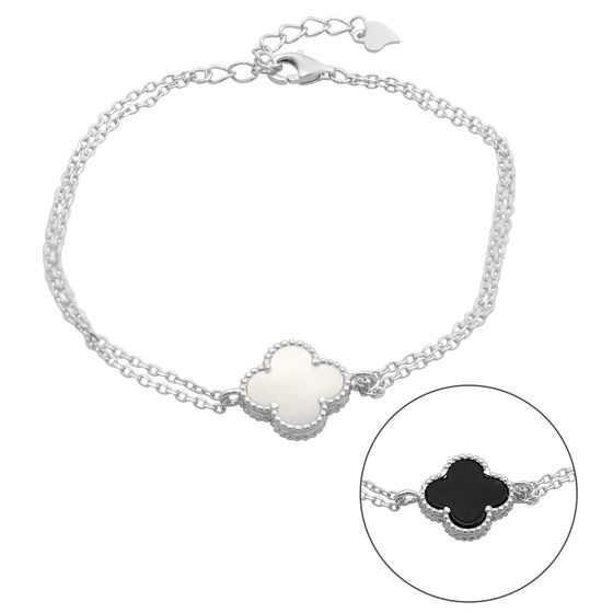 Silver bracelet with onyx, mother of pearl