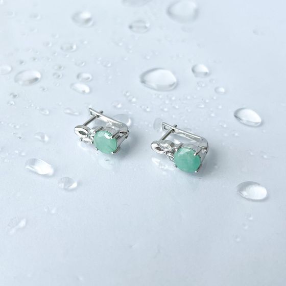 Серебряные серьги с изумрудом 2.992ct, фианитами