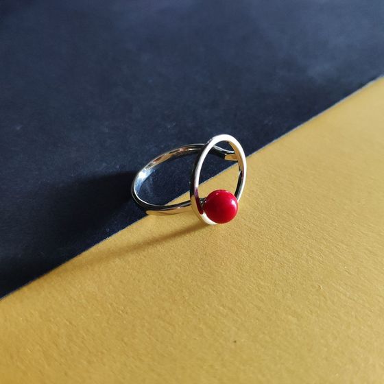 Silver ring with coral