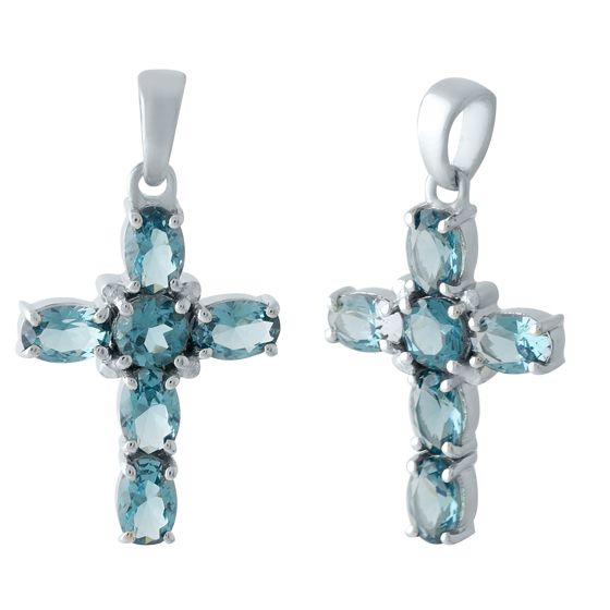 Silver cross with a London Blue topaz