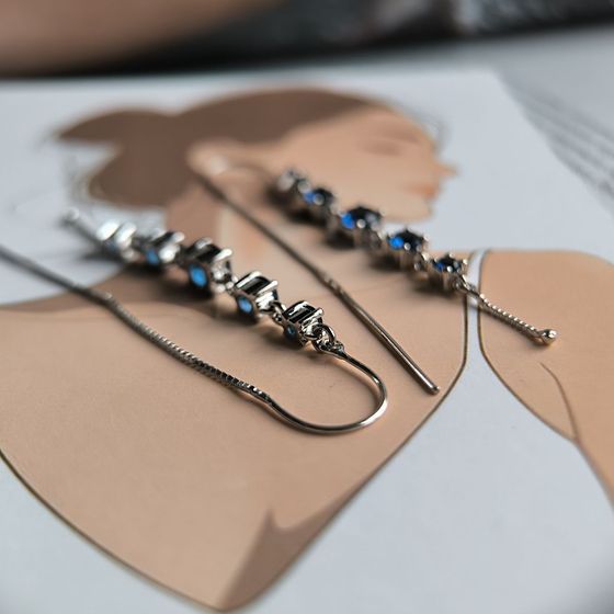 Silver earrings with sapphire nano 1.887ct