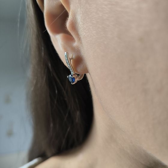 Серебряные серьги с сапфиром nano 0.886ct, фианитами