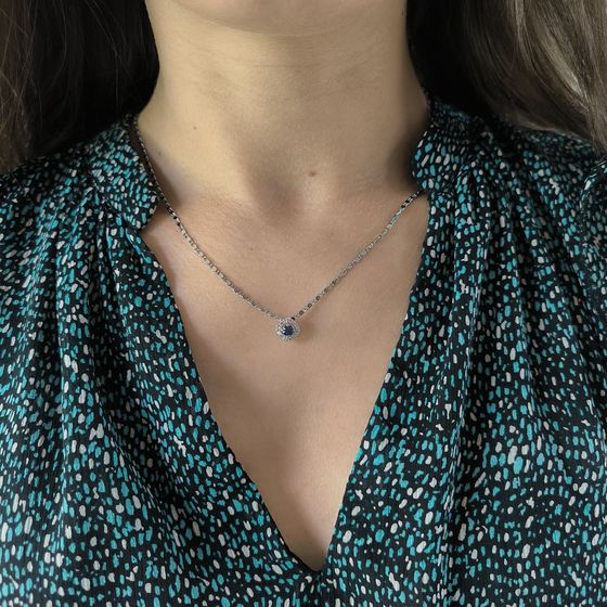 Срібна підвіска з сапфіром 0.48ct, фіанітами