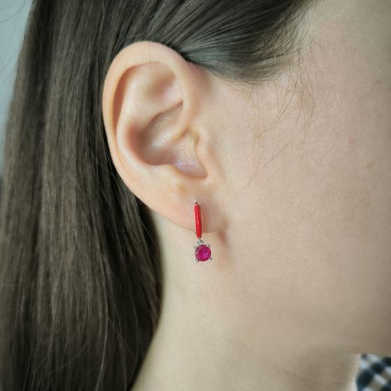 Срібні сережки з фіанітами, емаллю