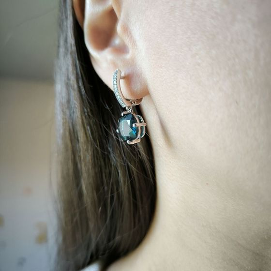 Серебряные серьги с топазом Лондон Блю 7.183ct, фианитами