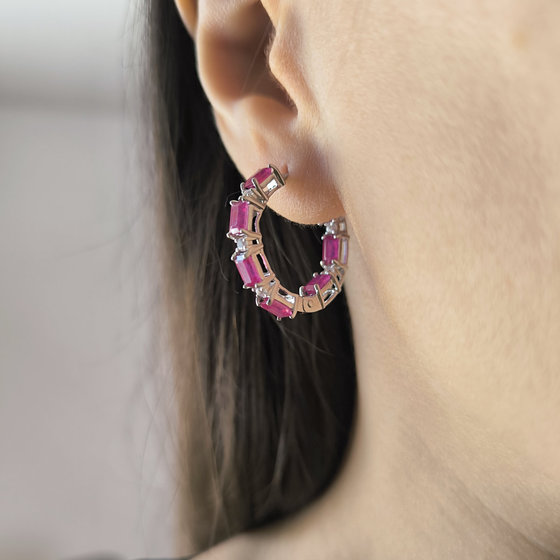 Silver earrings with ruby 6.145ct, cubic zirconia