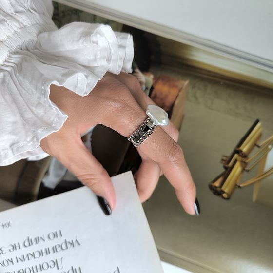 Silver ring with baroque pearls